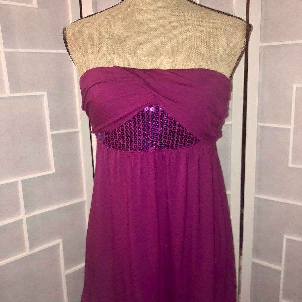 Express Hot Pink Sequin Strapless Blouse - Picture 7 of 7